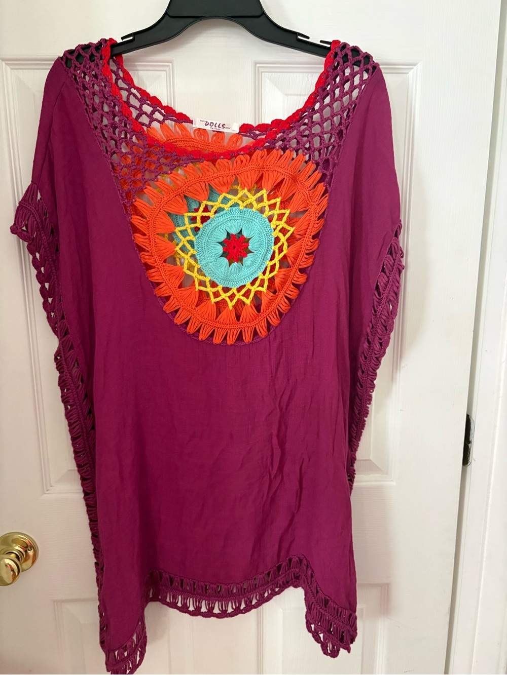 For Dolls Only Crochet Swim Cover Up in Deep Magenta Large